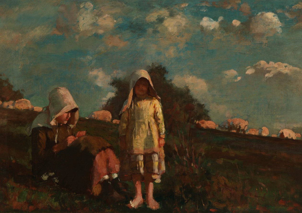 Zwei Mädchen mit Sonnenhüten auf einem Feld von Winslow Homer