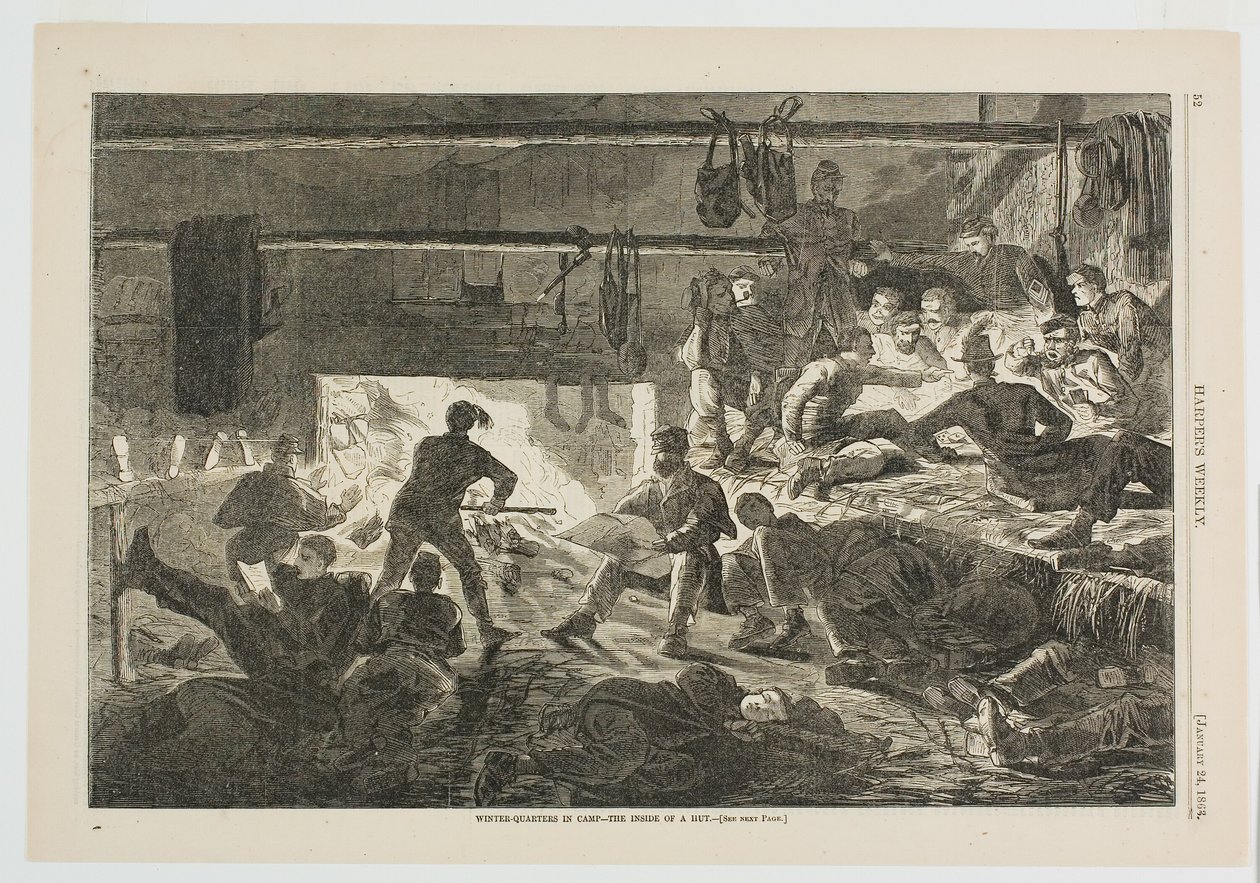 Winterquartiere im Lager—Das Innere einer Hütte von Winslow Homer