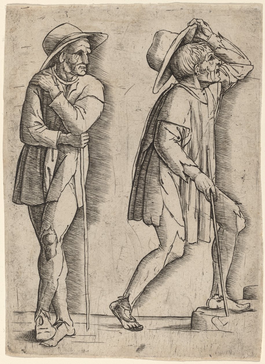 Zwei Bauern von Workshop of Andrea Mantegna