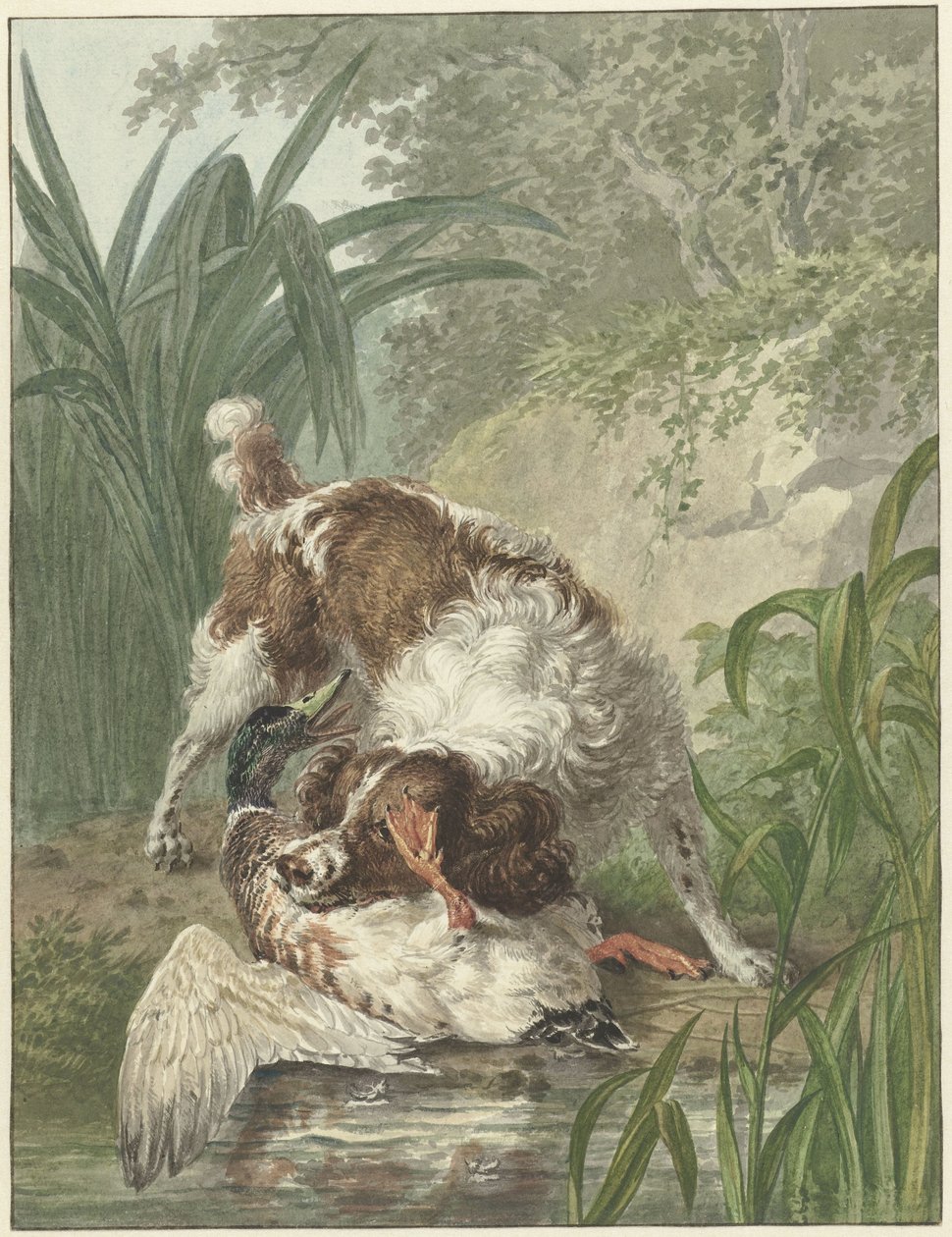 Jagdhund fängt eine Ente von Wybrand Hendriks