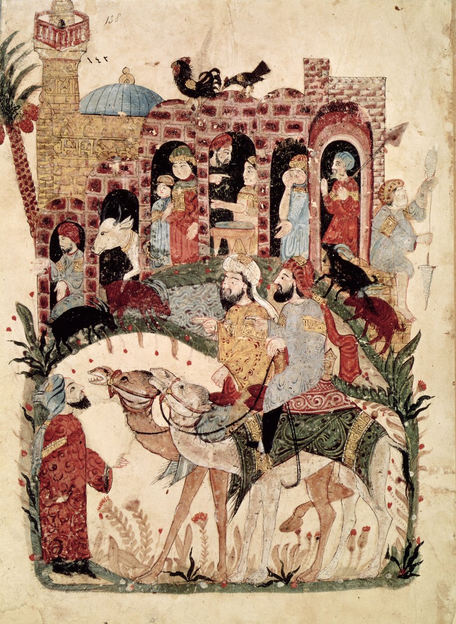 Ms Ar 5847 f.138, Abu Zayd und Al-Harith befragen Dorfbewohner, aus 