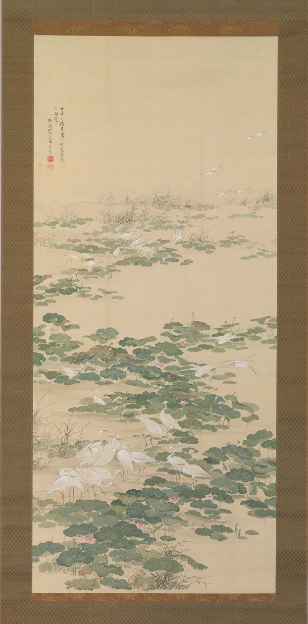 Reiher in einem Lotus-Teich, 1852 von Yamamoto Baiitsu