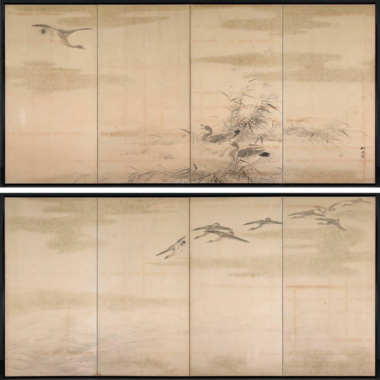 Gänse, Schilf und Wasser von Yamamoto Baiitsu