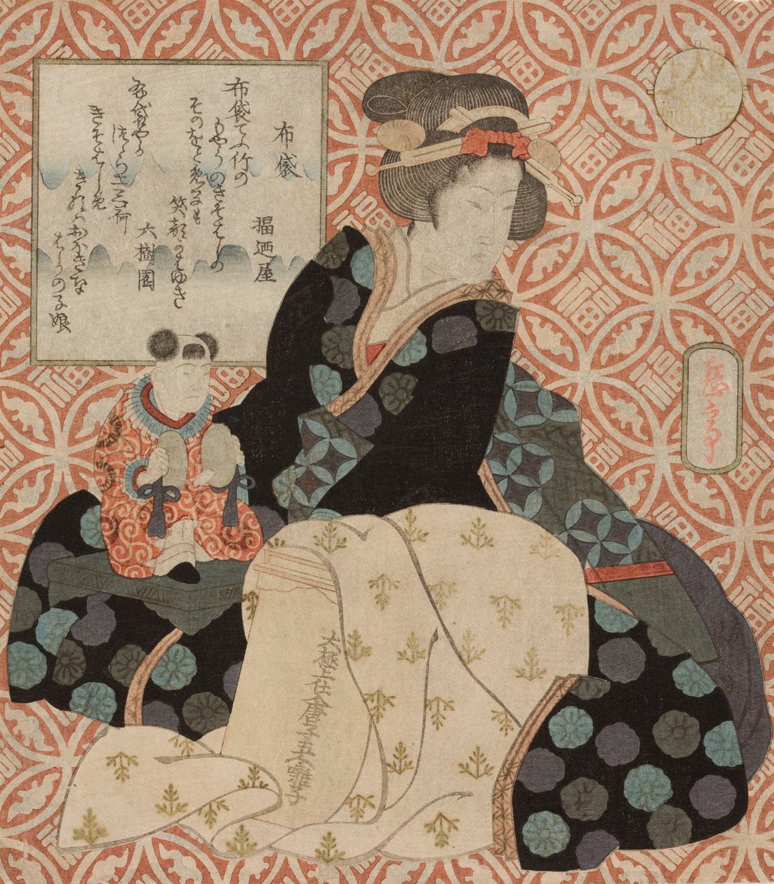 Sitzende Dame mit einem Jungen von Yashima Gakutei