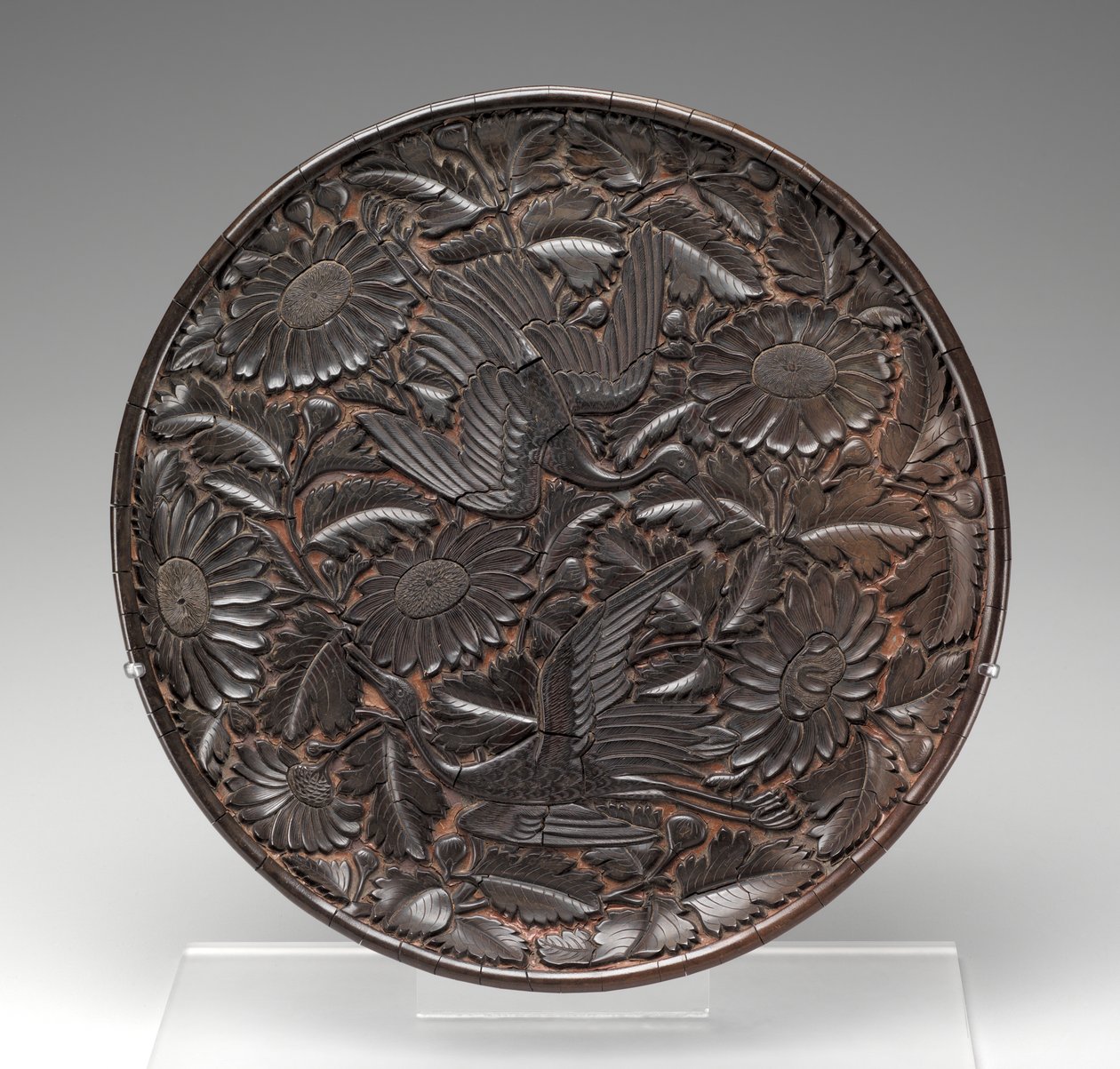 Tablett mit Kranichen und Chrysanthemen von Yuan Dynasty Chinese School