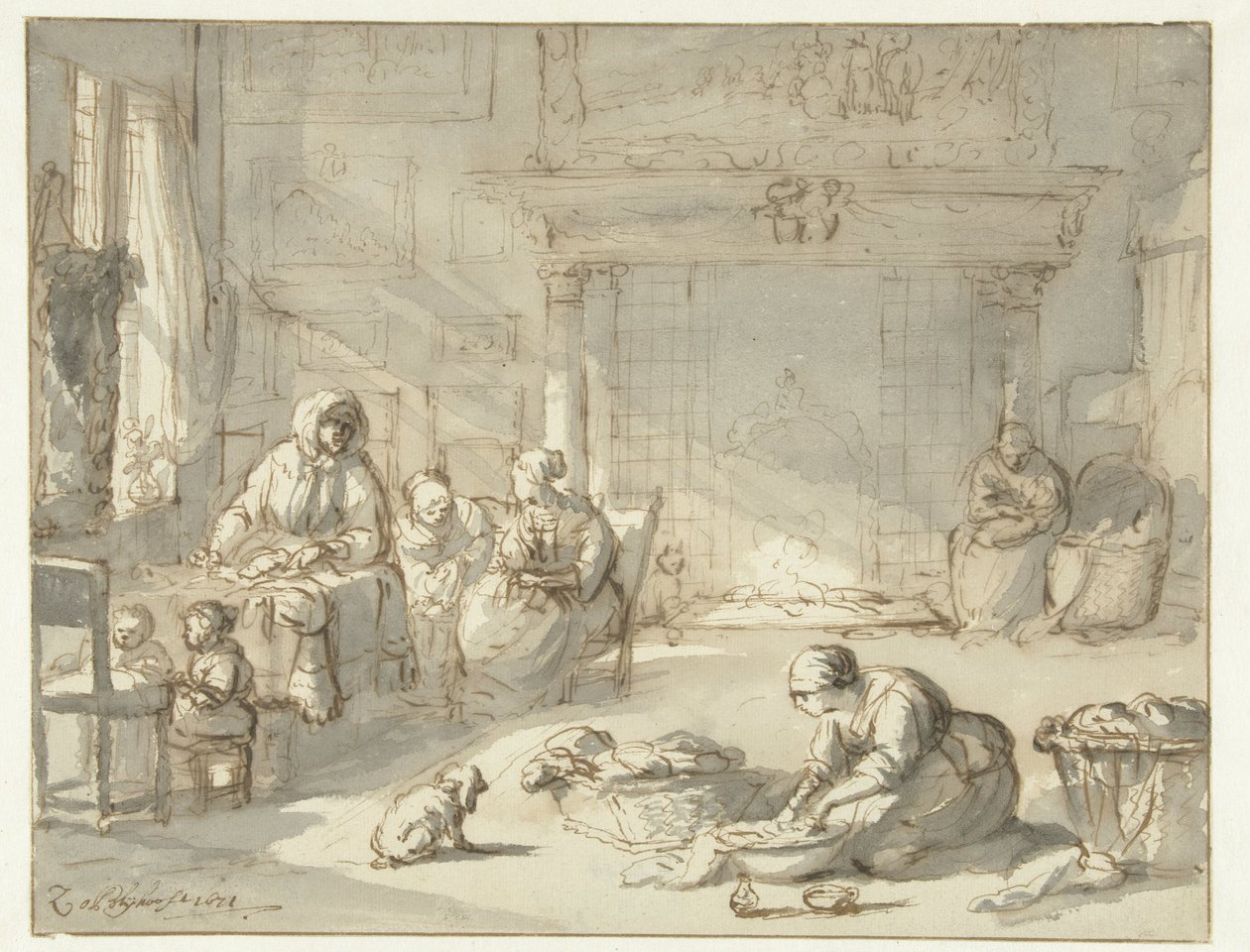 Innenraum eines Hauses mit Frauen und Kindern von Zacharias Blijhooft