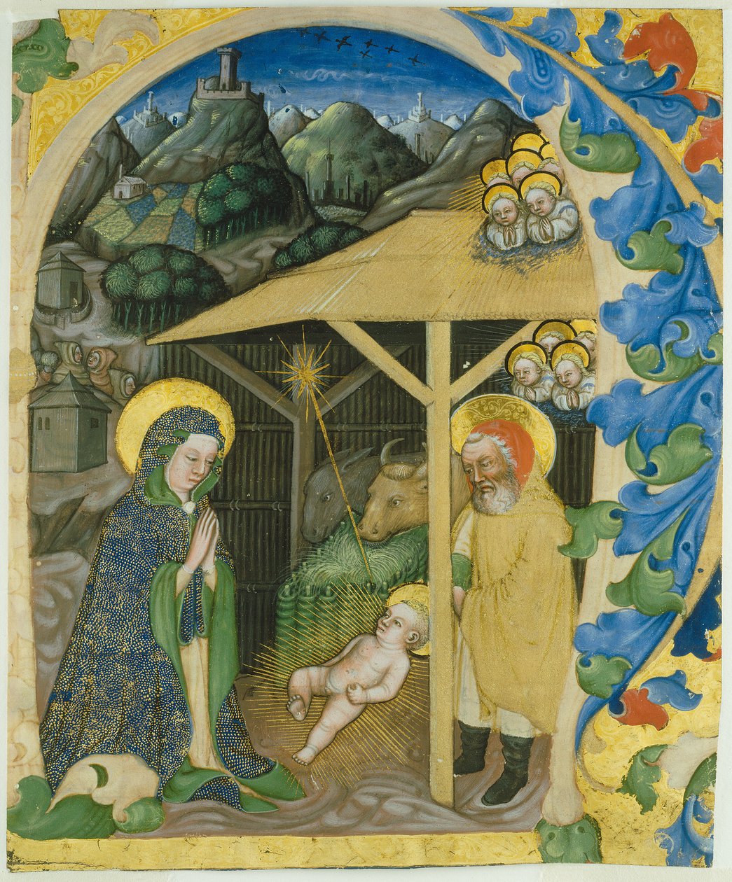 Geburt in einem Initial H von Zanino di Pietro