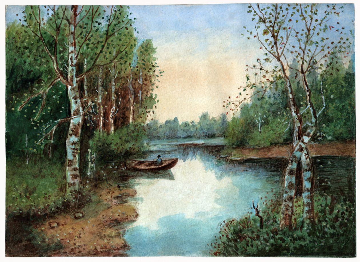 Teich mit einem Boot, ca. 1930 von . .