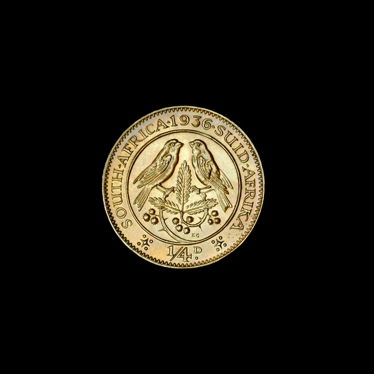 Südafrikanische Viertelpenny-Münze (Farthing) 1936 von Hippolyte Lalaise Devéria