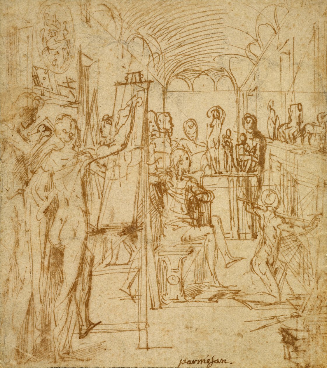 Innenansicht eines Malerateliers von Parmigianino