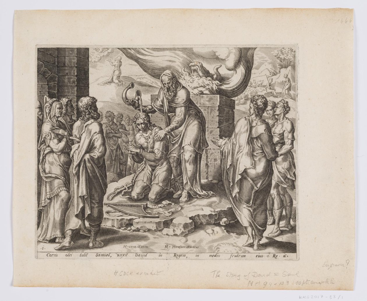 Samuel salbt David von after Maarten van Heemskerck