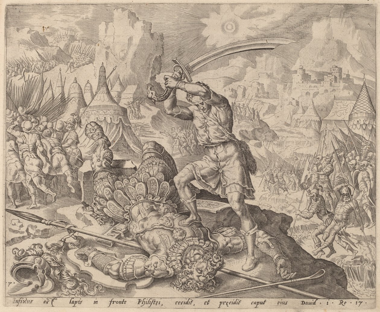 David schlägt Goliaths Kopf ab von after Maerten van Heemskerck