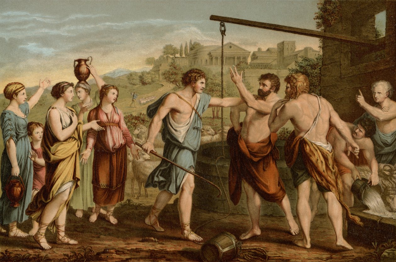 Moses verteidigt die Töchter von after Nicolas Poussin
