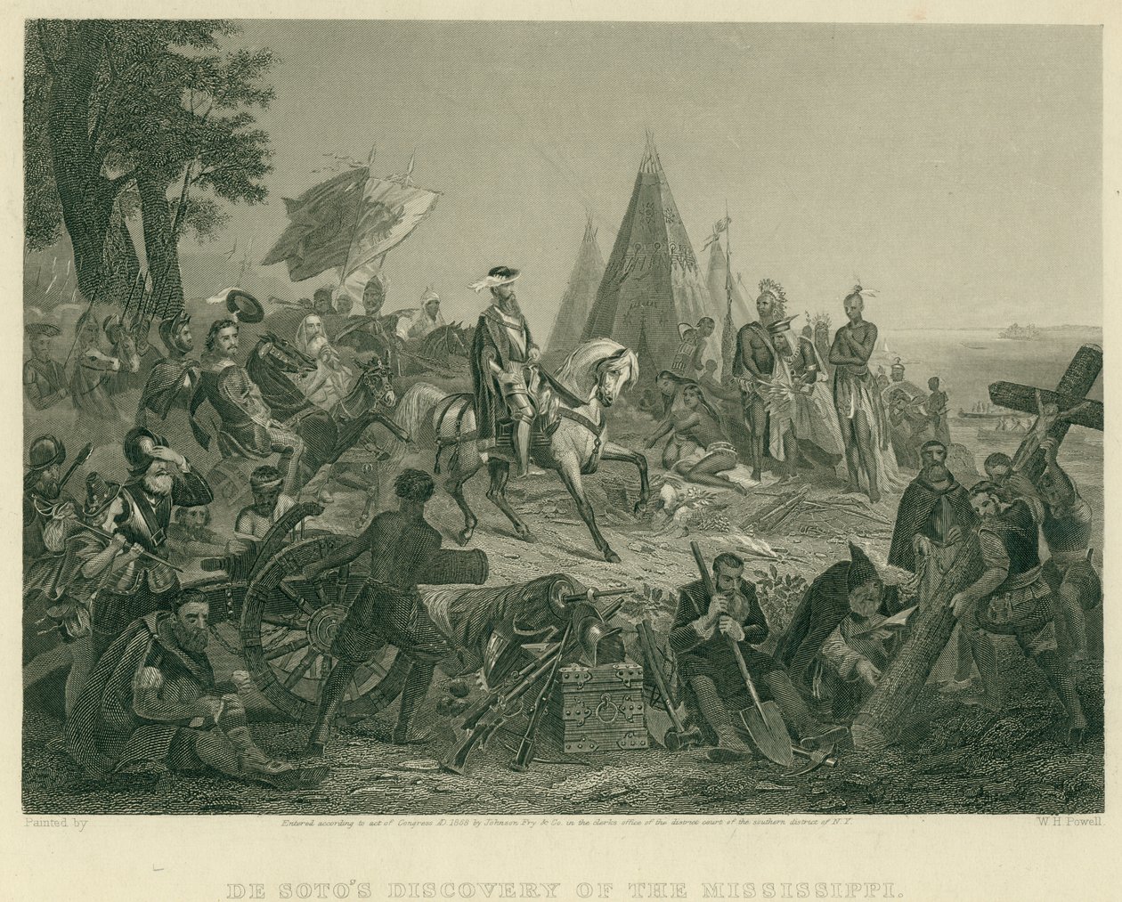 De Sotos Entdeckung des Mississippi von after W.H. Powell