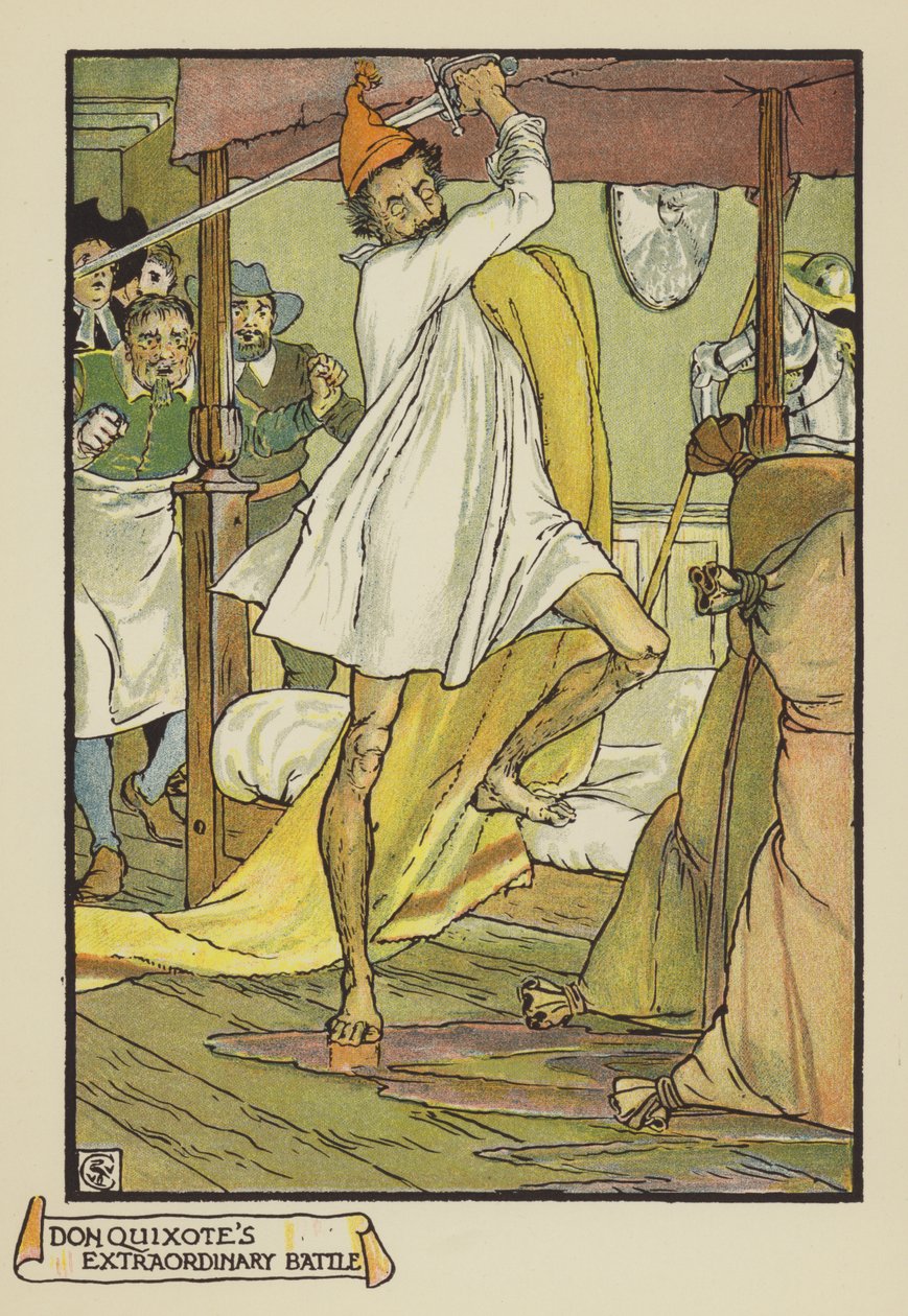 Don Quixotes außergewöhnlicher Kampf von after Walter Crane