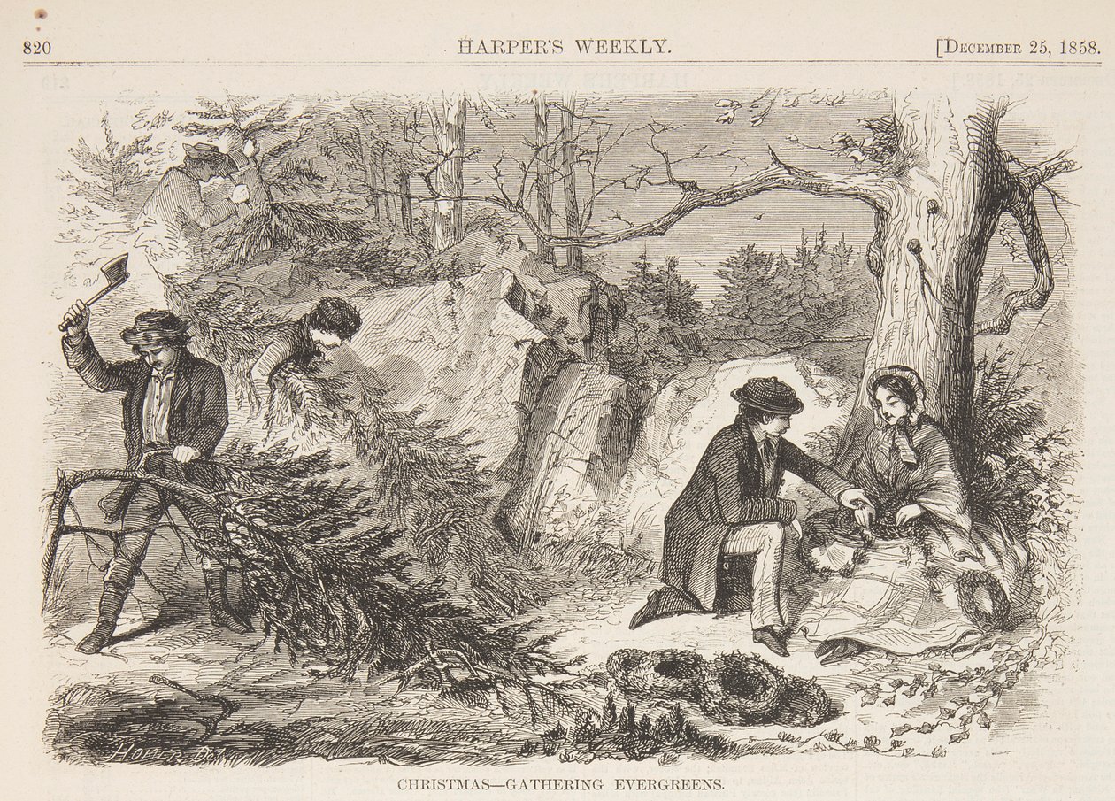 Weihnachten – Immergrün sammeln von after Winslow Homer