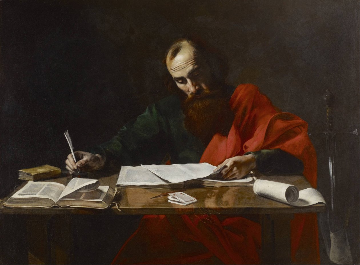 Der heilige Paulus schreibt seine Briefe von Valentin de Boulogne