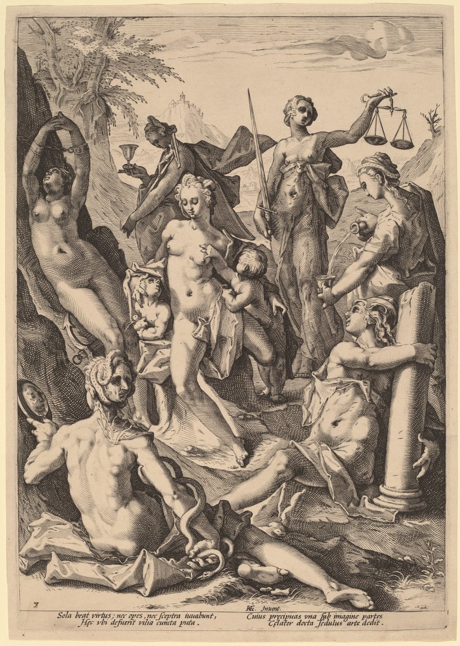 Die Sieben Tugenden von attributed to Jacob Matham, after Hendrik Goltzius