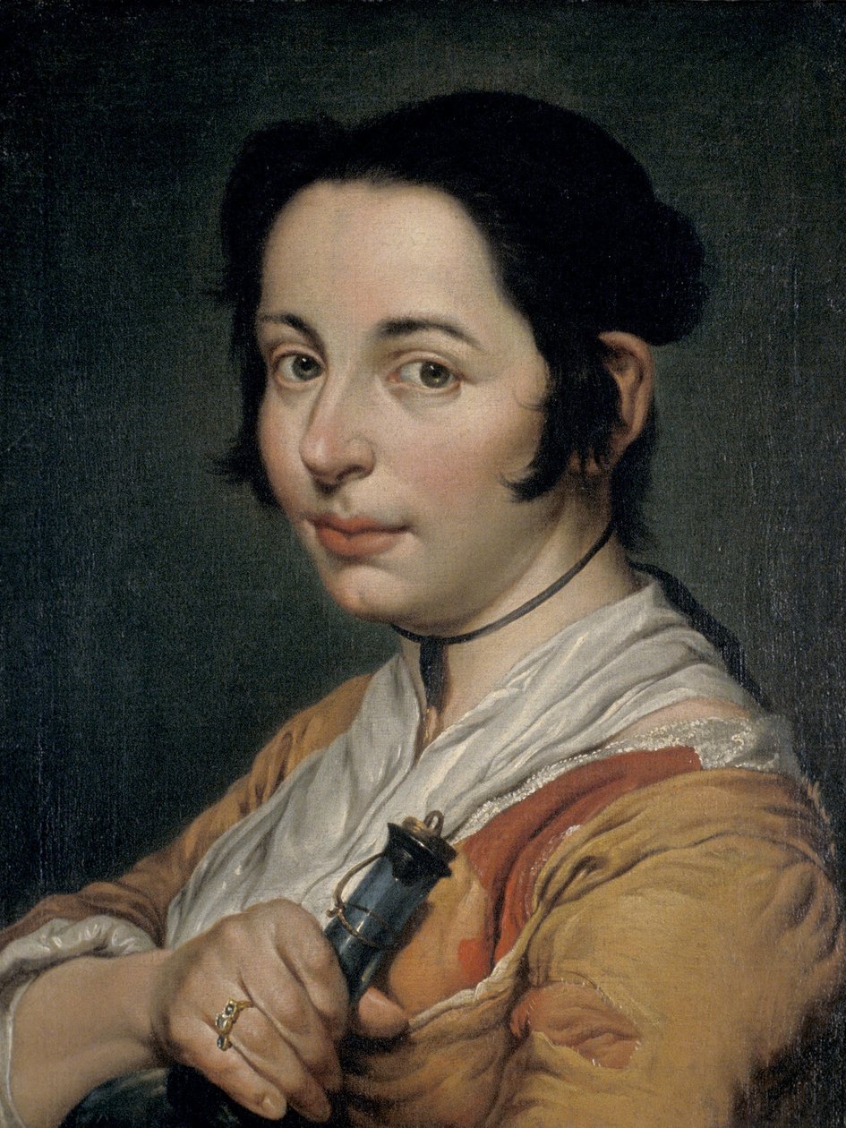 Junge Bäuerin mit einer Weinflasche von Giacomo Ceruti