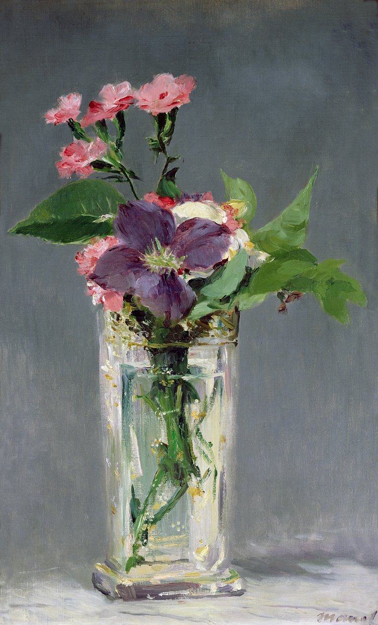 Nelken und Clematis in einer Kristallvase von Édouard Manet