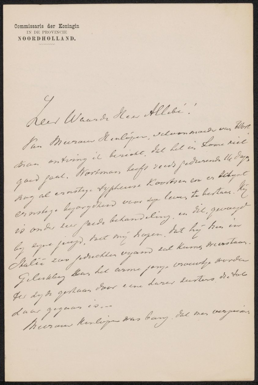 Brief an August Allebé von jonkheer Gijsbert van Tienhoven