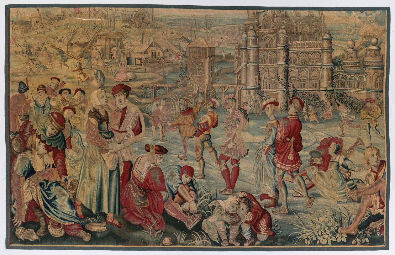 Winter: Eislaufszene von possibly by Gobelins Manufactory