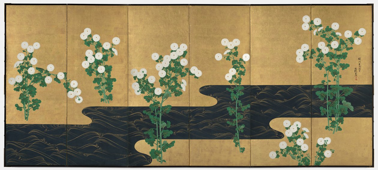Chrysanthemen an einem Bach von possibly by Ogata Kōrin