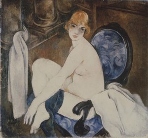 Akt in einem blauen Sessel