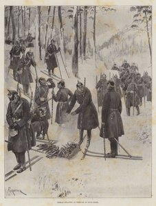 Deutsche Infanterie bei der Übung auf Schneeschuhen