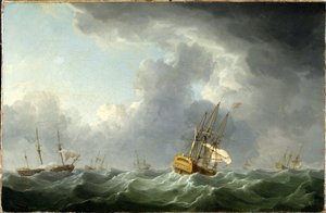 Englische Schiffe vor einem Sturm fliehend