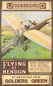 „Fliegen in Hendon“, ein Werbeplakat, 1914