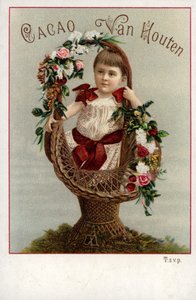 Mädchen mit Blumenstrauß, Werbung für Schokolade