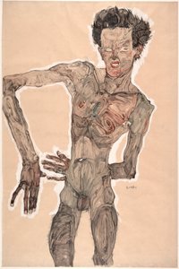 Nacktes Selbstporträt, Grimassierend, 1910