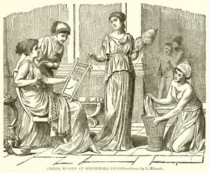 Griechische Frauen bei Hausarbeiten