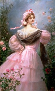 Elegante Frau in einem Rosengarten