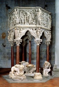 Hexagonale Kanzel mit dramatischen Reliefs, ca. 1297