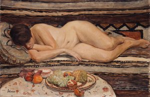 Akt mit einer Schale Obst