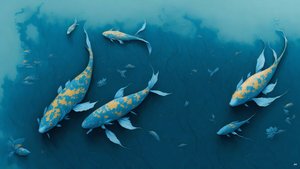 Tuschemalerei: Koi-Karpfen Blau_01