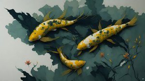 Tintenmalerei: Koi-Karpfen gold 01
