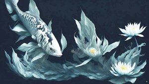 Tintenmalerei: Koi-Karpfen weißer Marmor 03