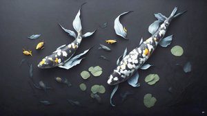 Tintenmalerei: Koi-Karpfen weißer Marmor 05