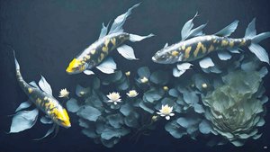 Tintenmalerei: Koi-Karpfen gelb 03