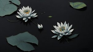 Tintenmalerei: Seerose schwarz 03