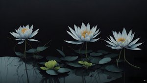 Tintenmalerei: Seerose schwarz 04