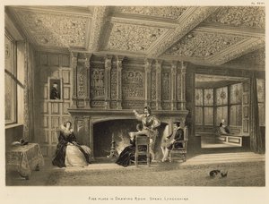 Kamin im Wohnzimmer, Speke, Lancashire