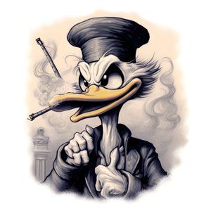 Dagobert Duck raucht einen großen Marihuana-Joint