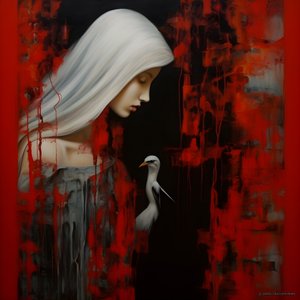 Frau und Storch