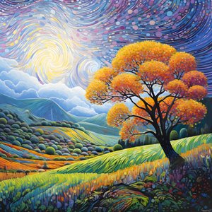 Landschaft mit Bäumen und Hügeln