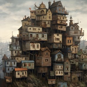 Eine Stadt aus liegenden Häusern