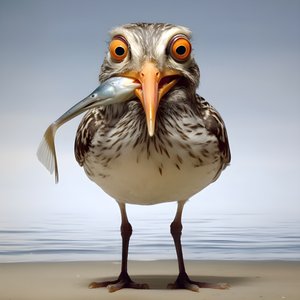 ein Strandläufer hält einen Fisch 1